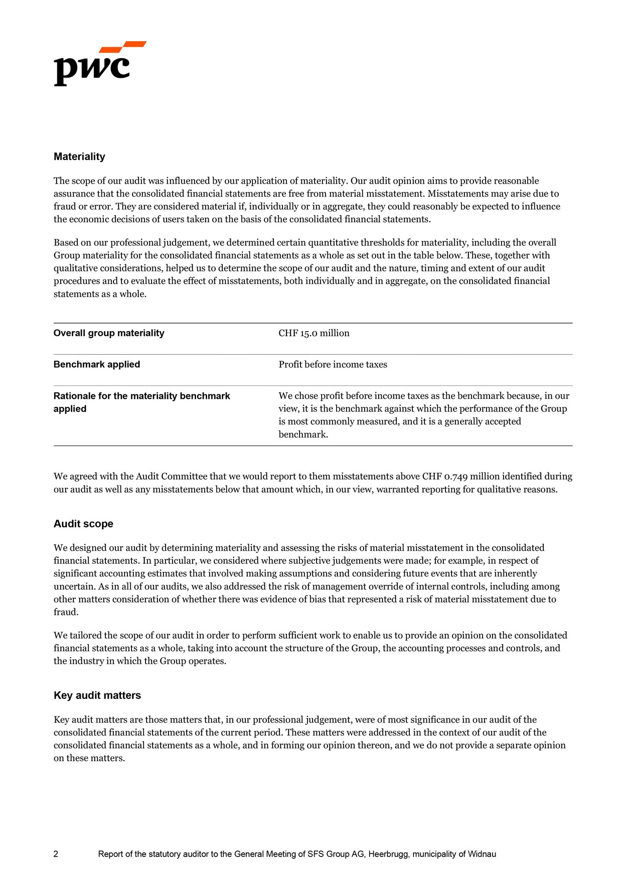 Auditor’s report - SFS Group AG Annual Report 2025